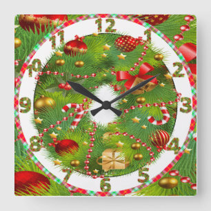 Relógio Quadrado christmas tree wreath clock with cute decorations