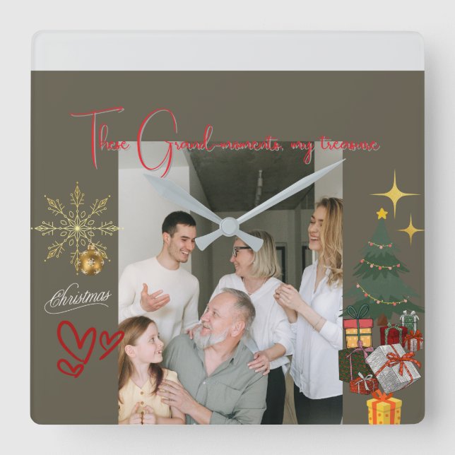 Relógio Quadrado Christmas With Grandparents (Frente)
