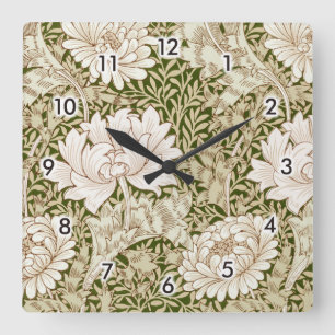 Relógio Quadrado Chrysanthemum Dourado, William Morris