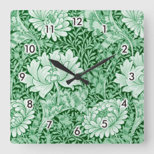 Relógio Quadrado Chrysanthemum Green, William Morris