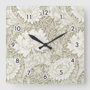 Relógio Quadrado Chrysanthemum Ivory, William Morris