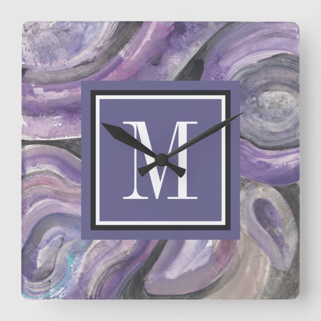 Relógio Quadrado Chuva do círculo do monograma | (Frente)