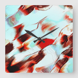 Relógio Quadrado Ciano claro e vermelho forte