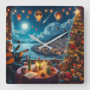 Relógio Quadrado Cidade Costeira do Acionista Festivo Feliz Navidad