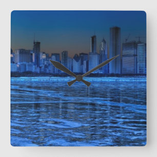 Relógio Quadrado Cidade de ombros largos e de Lago Michigan