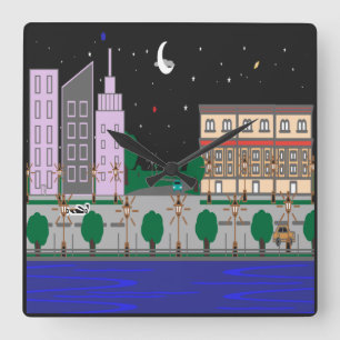 Relógio Quadrado Cidade Noturna