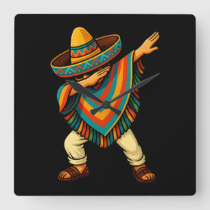 Relógio Quadrado Cinco de Mayo Dabbing mexicano Poncho