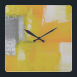 Relógio Quadrado cinza de pintura moderna amarelo<br><div class="desc">cinza de pintura moderna amarelo</div>