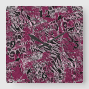 Relógio Quadrado cinza de tigre-leopardo Pele de animais com mancha