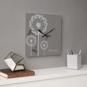 Relógio Quadrado Cinza Dragonflies Wall Clock