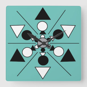 Relógio Quadrado Cinza Geométrica Mínima Branca Negra