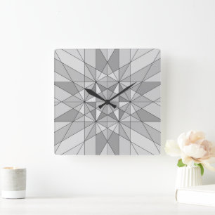 Relógio Quadrado Cinza preto branco Mosaico Triângulo padrão retrô