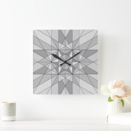 Relógio Quadrado Cinza preto branco Padrão Triângulo Mosaico retrô