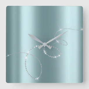 Relógio Quadrado Cinza Silver Blue Crystals Infinity Diamantes