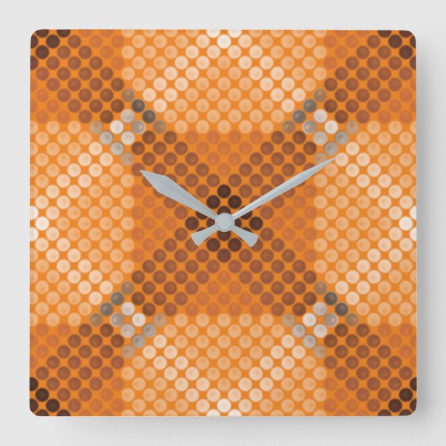 Relógio Quadrado Cinzas aos círculos castanhos sobre a laranja, for (Frente)