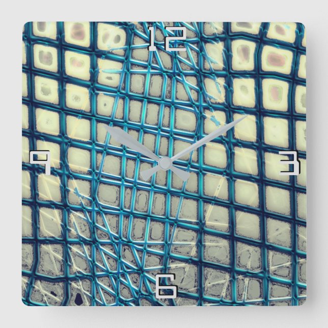 Relógio Quadrado Cinzas cianas desfocadas semelhantes ao emaranhado (Frente)