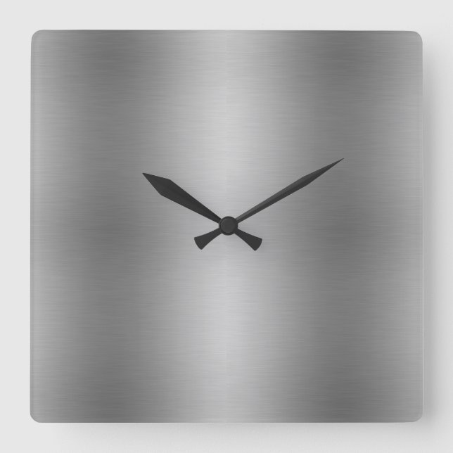 Relógio Quadrado Cinzas de Prata Metálica Sólida Elegante (Frente)