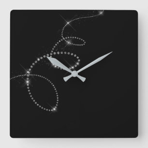 Relógio Quadrado Cinzas de Prata Negra Gemms Crystal Swarovski Infi