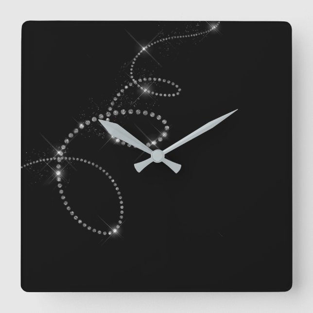 Relógio Quadrado Cinzas de Prata Negra Gemms Crystal Swarovski Infi (Frente)