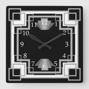 Relógio Quadrado cinzas do art deco do 1920 & teste padrão