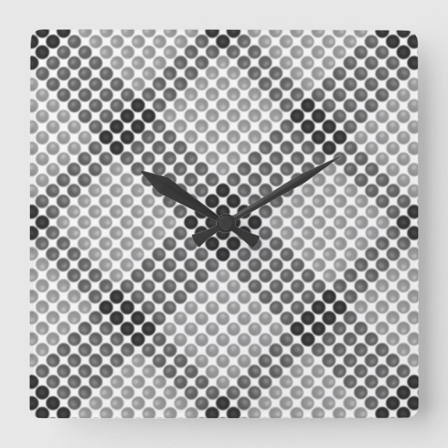 Relógio Quadrado Cinzas em bolas ou buracos negros, alinhados (Frente)