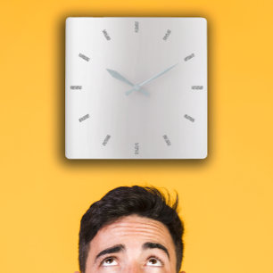 Relógio Quadrado Cinzas monocromáticas, prata, madeira mínima preta