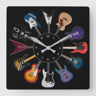 Relógio Quadrado Círculo de Guitarra Elétrica Preto