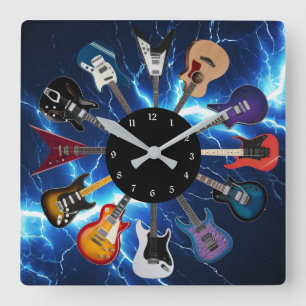 Relógio Quadrado Círculo de Guitarra Elétrica Relâmpago Azul