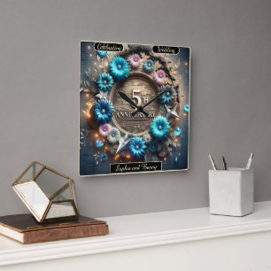 Relógio Quadrado Círculo Elegante: Celebrando Cinco Anos Adoráveis