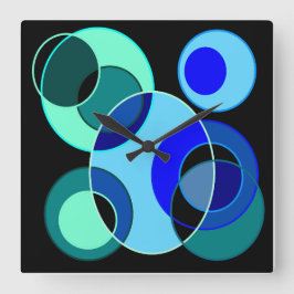 Relógio Quadrado Círculos de interseção azuis e verdes design