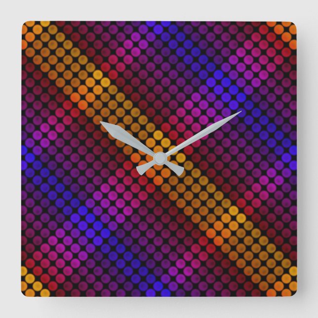 Relógio Quadrado Círculos de ipanema sobre quadrados negros e alinh (Frente)