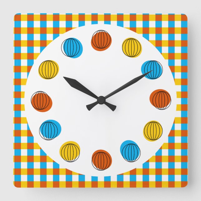 Relógio Quadrado Círculos do globo e verifique o quadrado do relógi (Frente)