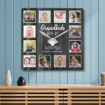 Relógio Quadrado Citação de Netos de Colagem de Fotos em Madeira Ne<br><div class="desc">Um relógio de colagem de fotos de madeira rústica com uma bela citação "Netos trazem alegria para o dia a dia". Personalize com 12 fotos e nomes familiares para torná-lo um presente memorável para avós.</div>