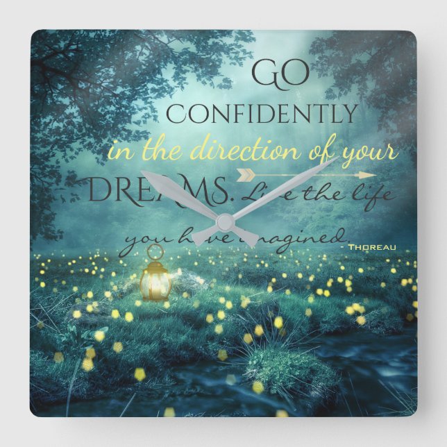 Relógio Quadrado Citação de Sonhos Inspiradores Impressionantes (Frente)