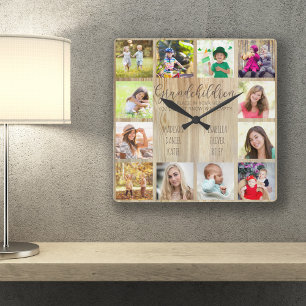 Relógio Quadrado Citação dos Netos 12 Foto Madeira Personalizada Qu