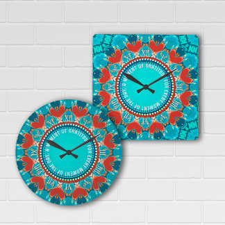Relógio Quadrado Citação Personalizável de Aqua Teal Mandala