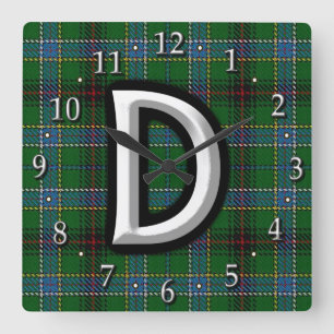 Relógio Quadrado Clan Duncan - Letra D Monograma Tartan
