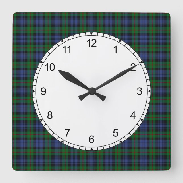 Relógio Quadrado Clan Murray Tartan Wall Clock (Frente)