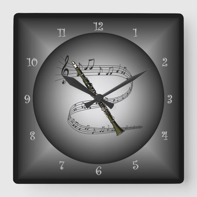 Relógio Quadrado Clarinet~Musical Globe ~Musical Instrument ~Scale~ (Frente)