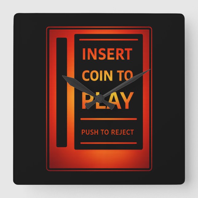 Relógio Quadrado Classic Coin-Op Arcade Wall Clock | Gamer Decor (Frente)