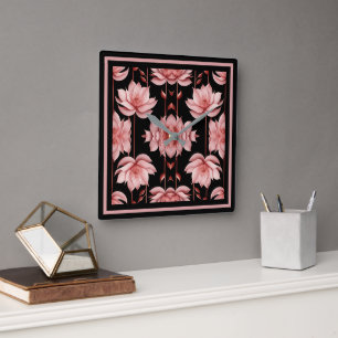 Relógio Quadrado Clássico do Lotus Rosa