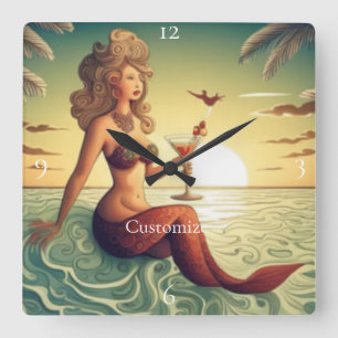 Relógio Quadrado Classy Martini Mermaid Thunder_Cove
