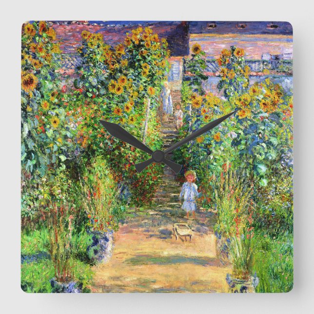 Relógio Quadrado Claude Monet: O jardim de Monet em Vétheuil (Frente)