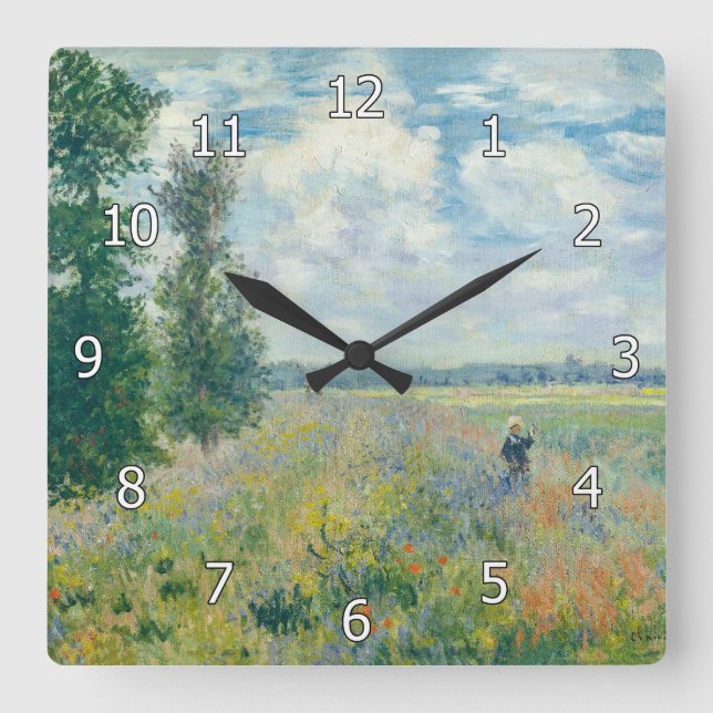 Relógio Quadrado Claude Monet - Poppy Fields próximo da Argentina ( (Frente)