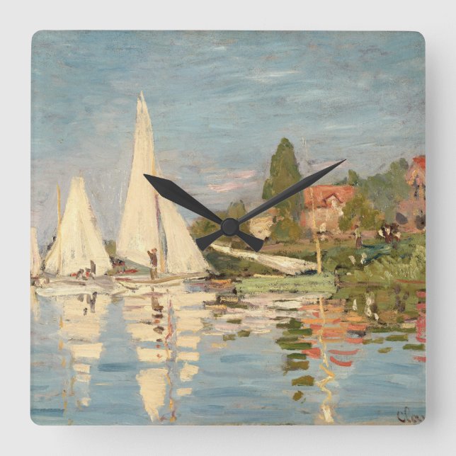 Relógio Quadrado Claude Monet | Regatta at Argenteuil, c.1872 (Frente)