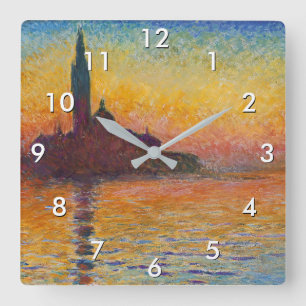 Relógio Quadrado Claude Monet - San Giorgio Maggiore em Dusk