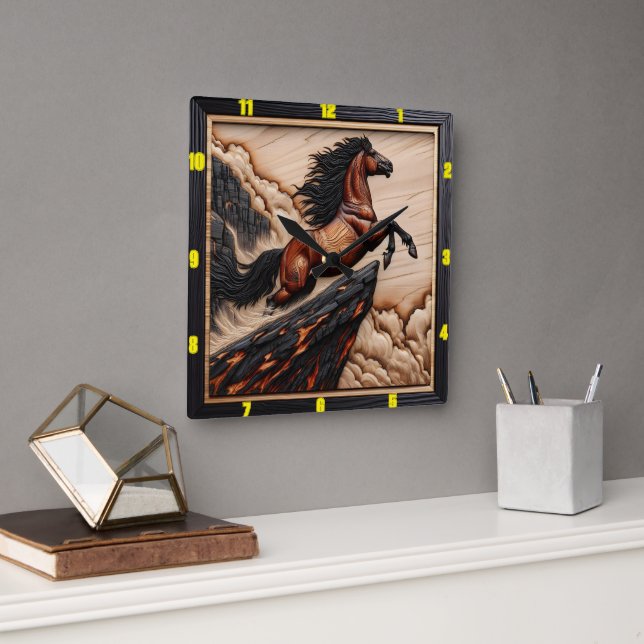 Relógio Quadrado Cliffside Freedom: Wood Mustang Timepiece (Escritório)