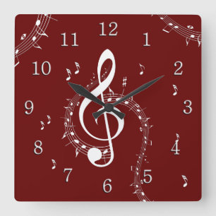 Relógio Quadrado Climactic G Clef Music Red w/ White Numbers