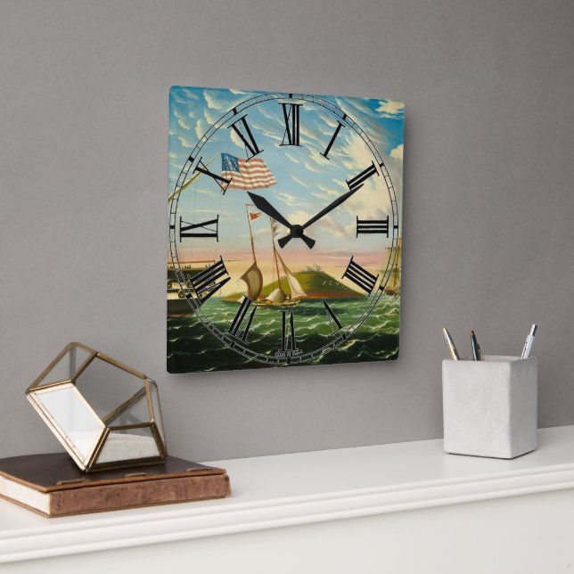 Relógio Quadrado Clipper Navega Boston Harbor 1800s (Escritório)