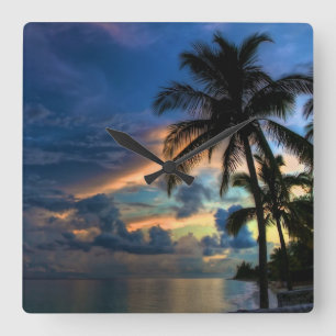 Relógio Quadrado Clock da Parede Tropical de Praia e Palmeiras